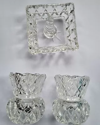 Buy Vintage Square Cut Glass Crystal Ring Dish And Trinket Candle Holders • 5£