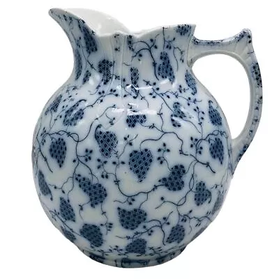 Buy 19th C LEIPSIC Dale Hall Pottery Flow Blue Checkered Chintz Ivy Pitcher Jug Vase • 282.92£