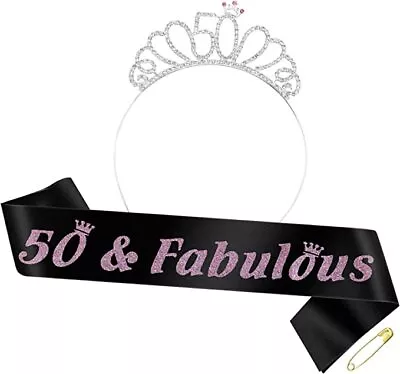 Buy 50 Birthday Sash Tiara Rose Gold Silver Crystals Headband Crown Sash Party Fifty • 5.69£