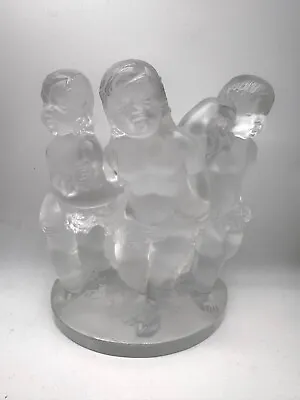 Buy Large Lalique Frosted Crystal Glass Figurine Of 3 Cherubs W/ Garland, Signed • 216.11£
