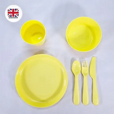 Buy Kids Dinner Set 6Piece IKEA Plate Bowl Cup Cutlery Yellow Tableware Kitchenware  • 8.99£
