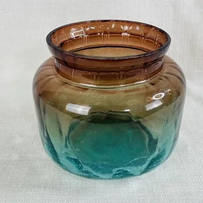 Buy Art Cracked Glass Vase Ombré Brown Blue Bowl Dish • 2.99£