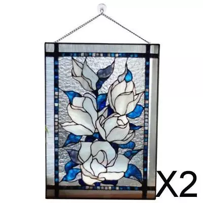 Buy 2x Stained Glass Panel: Decorative Window Hanging  - Small Rectangle Art Style • 14.62£