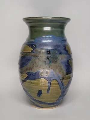 Buy Art Pottery Vase Drip Glaze Pottery Green And Blue Signed Seiz 1976 • 56.58£