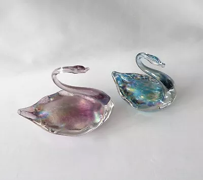 Buy 2  Heron Glass Swans. Iridescent Blues, Greens, Purple. Large & Smaller Size    • 12.99£