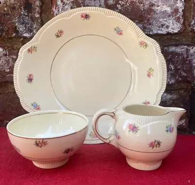 Buy Vintage Clarice Cliff Newport Pottery Cake Plate,Cream Jug,Sugar Bowl. Pink Rose • 19.95£