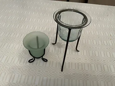 Buy Vintage Iron Metal Frosted Glass Votive Candle Holders Vase • 14.19£