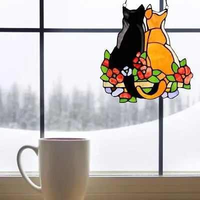 Buy Stained Glass Cats Window Panel Stained Suncatcher Hanging Ornaments Home • 6.53£