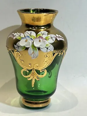 Buy Moser Bohemian Czech Ornate Glass Vase W/ Raised Flowers & Gold Leafing (C2) • 9.90£