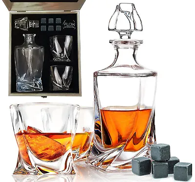 Buy Twist Whisky Decanter, Crystal Whiskey Glasses & Whisky Stones Gift Box Set • 49.95£