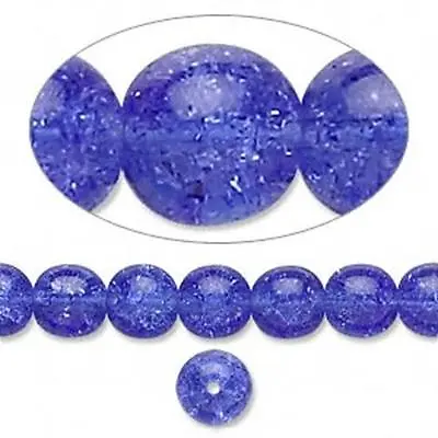 Buy 1452 Blue Crackle Glass Beads 8mm 16 Inch  *UK EBAY SHOP* • 3.25£