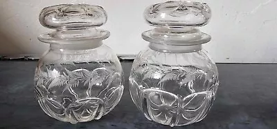 Buy A Very Nice Vintage Pair Of Etched Glass Lidded Preserve Jars • 1£