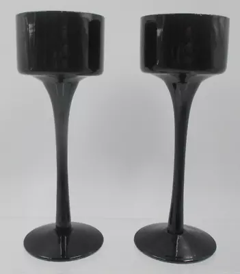 Buy Long Stem Black Glass Tealight Candle Holders (Set Of 2) • 8£