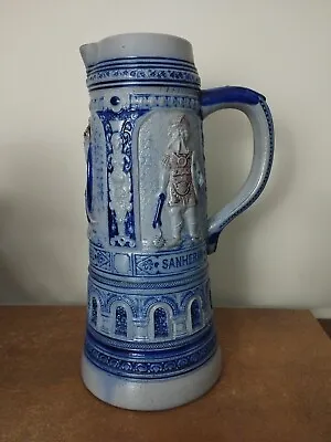 Buy Antique C.1900, Gerz 'Biblical' Westerwald Stoneware Jug Salt Glazed, 2 Litres • 24.95£