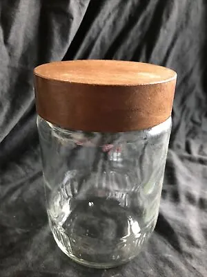 Buy Vintage Embossed Glass Storage Jar With Plastic Wood Effect Lid • 12£