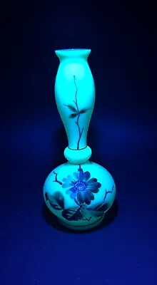 Buy Uranium Glass Vase With Painted Flower Antique • 22£