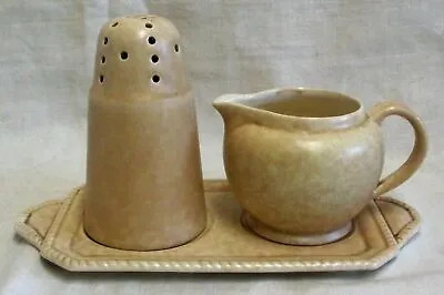 Buy Art Deco George Clews & Co Chameleon Ware Beige Creamer, Sugar Sifter & Stand A • 19.99£