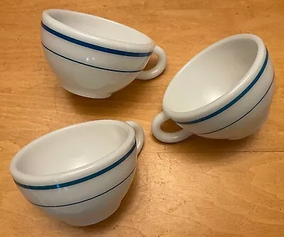Buy Set Of 3 Vintage Pyrex Tableware By Corning Tea Cups Coffee Blue Stripe 701-14 • 33.61£