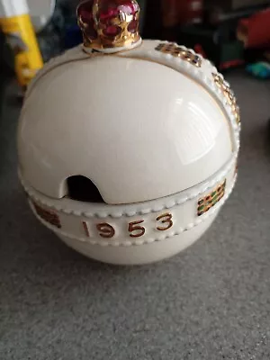 Buy 1953 Wedgwood & Co. Queen Elizabeth Ii Coronation Pottery Orb, Jam Preserve Pot • 40£
