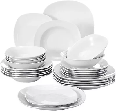 Buy 24pc Porcelain Dinner Set Dinnerware Deep Dessert Dinner Plate Bowl Kitchen • 53.99£