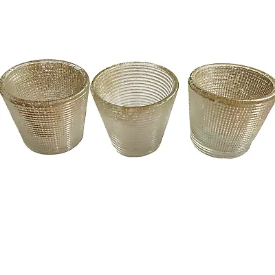 Buy Set Of 3 Small Tea Light Candle Holders Gold 6cm Tall Kitchen Glassware • 8.98£