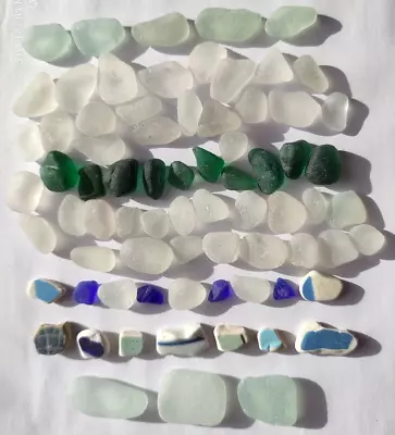 Buy 74 Sea Glass Pottery Pieces AQUA BLUE TEAL Mosaic Jewellery Pendant Craft &  Art • 14.99£