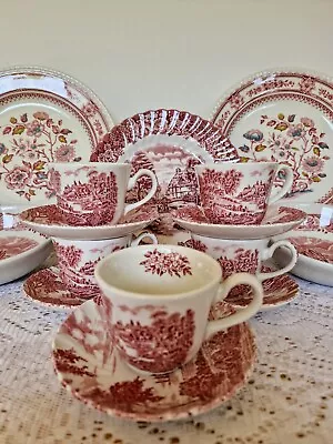 Buy 15 Pcs Vintage English Beautiful Red And White Pottery  • 12£