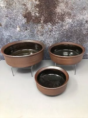 Buy Chris Jenkins (1933-2022) 3 Graduated Stoneware Bowls With Tenmoku Glaze #1236 • 70£
