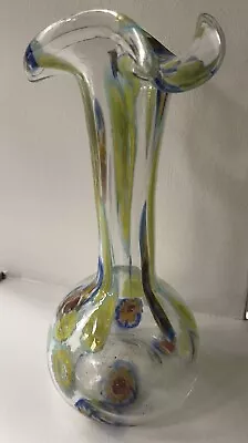 Buy Millefiori Scattered Hand Blown Clear Glass Vase.  Antique/  Vintage. • 25£