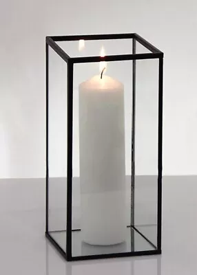 Buy Metal Frame Glass Hurricane Candle Holder / Box. 10x10x22CM Height WeddingTable  • 15.99£