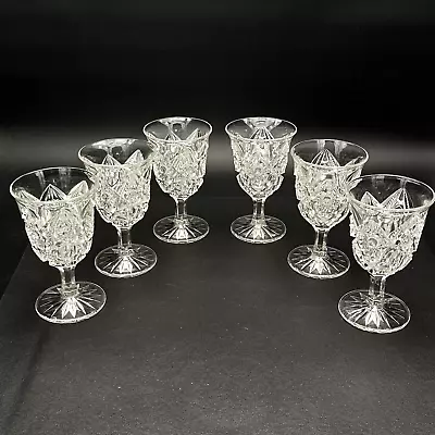 Buy Antique Drinking Goblets Vintage EAPG Clear Cut Glass Hobstars 6 1/8  Set Of 6 • 27.83£