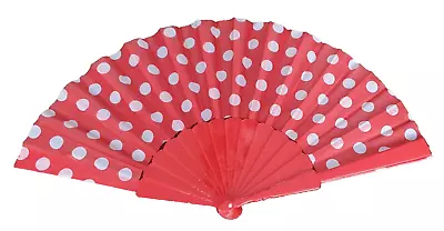 Buy Red Polka Dots Fabric & Plastic Summer Cooling Decorative Spanish Style Hand Fan • 2.95£