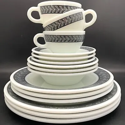 Buy Pyrex Tableware Gray Laurel Dinner Table Setting 15 Piece Set For 3 Made In USA • 99.58£