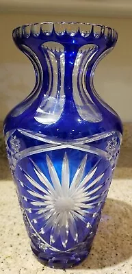 Buy Fabulous Vintage Bohemian Czech BLUE Cut To Clear Glass Cobalt Vase 12   7 Lbs • 284.62£