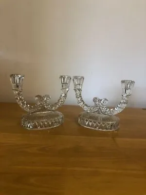 Buy Vintage Pressed Glass Pair Of Double Candle Holders X 2. Lovely Condition. • 14£