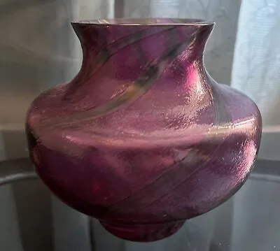 Buy Vintage Caithness Studio 5.5” Glass Vase, Pink With Green Swirl Scotland VGC!!! • 15£