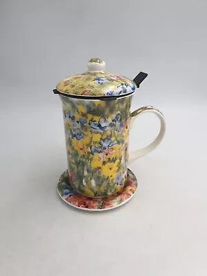 Buy Vtg Duchess Bone China Lidded Tea Coffee Cup Mug W/ Strainer & Coaster Floral • 13.99£