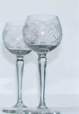 Buy Pair Tall Facet Stemmed Crystal Cut Glass Hock  Wine Glasses 18 Cm, 200 Ml • 10£