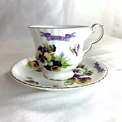 Buy Royal Windsor Teacup & Saucer Purple & Yellow Pansies WGold 1950-60's Hammersley • 24.13£