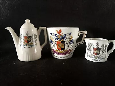 Buy Crested China X 3 All With EXETER Crests - Coffee Pot, Cup, Jug - Shelley . • 4.25£