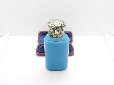 Buy Victorian Sterling Silver Blue Vaseline Glass Scent Bottle Antique C1880 AF • 75£