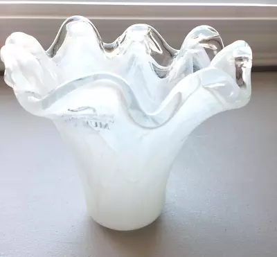 Buy Murano White Vase Italian Art Glass Swirl Candle Holder Hand Blown • 23.05£