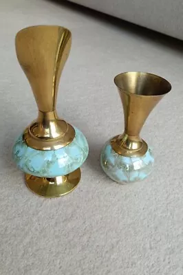 Buy Two Vintage Delft Holland Ewer Vases Brass And Aqua Pottery. • 20£