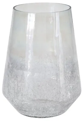 Buy Large Wide Mouth Tall Flower Vase Crackled Glass Tea Light Holder • 19.99£
