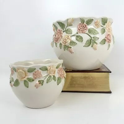 Buy Vintage Ceramic Planter Plant Pots Pastel Florals St Michael 80s 90s Home Decor • 22.99£