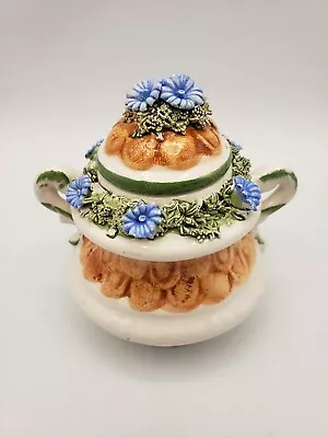 Buy Vtg Bassano Italy Majolica Pottery Small Handled Sugar Bowl W/Lid Unique Rare • 16.96£