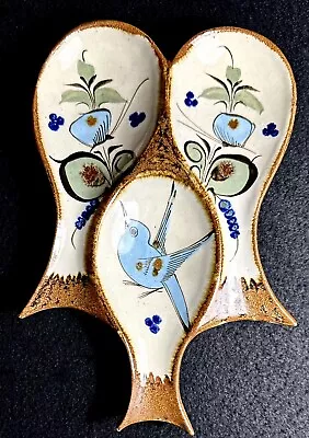 Buy 3 Spoon Mexico Spoon Rest Hand Painted Wren Bird Flowers Signed 9.5” X 6.5” X 1” • 26.41£