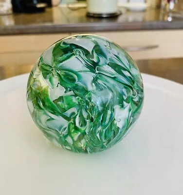 Buy Langham England  Pretty  Glass Paperweight Green Pale Green & White • 18£