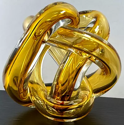 Buy SkLO Wrap Object Amber Art Glass Twisted Rope Knot Signed 6  • 239.76£