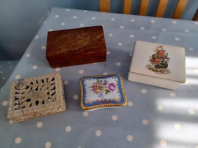 Buy Vintage Job Lot Of Trinket Boxes( Soap Stone, Dresden,sandland Ware & Wooden(4) • 5£